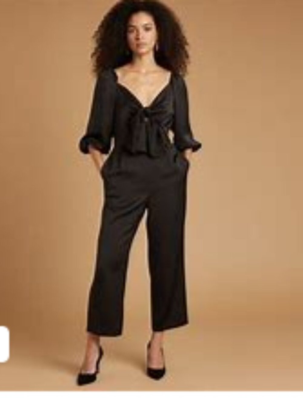 New J. Crew Tie Front Straight Leg Black Satin Jumpsuit 4 Pockets NWT